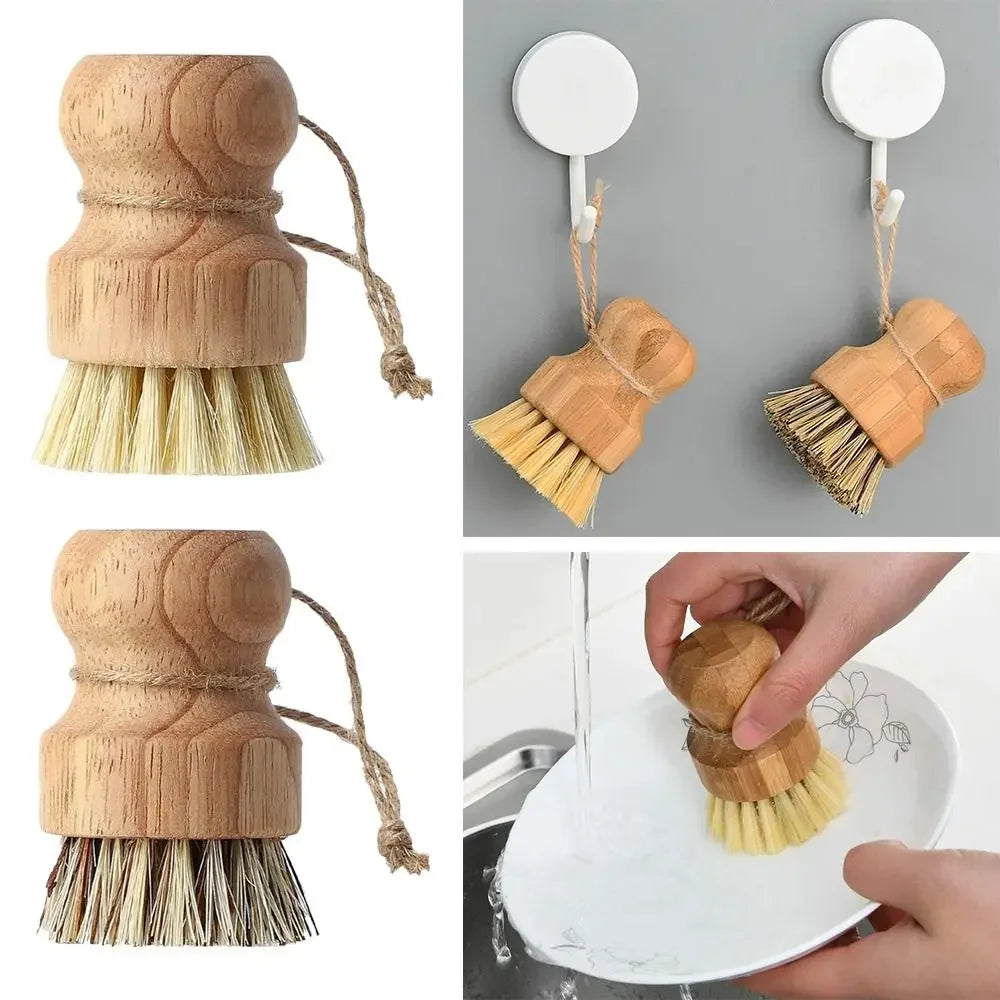 2pcs/set Kitchen Cleaning Brush Wooden Dish Brush with Natural Sisal
