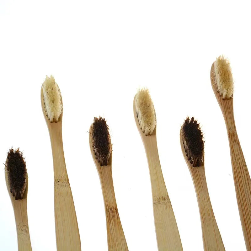 5 Pcs Natural Bristle Bamboo Toothbrush with Boar Bristles Compostable