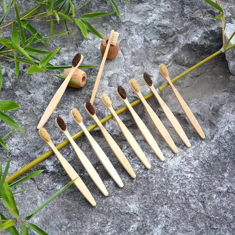 5 Pcs Natural Bristle Bamboo Toothbrush with Boar Bristles Compostable