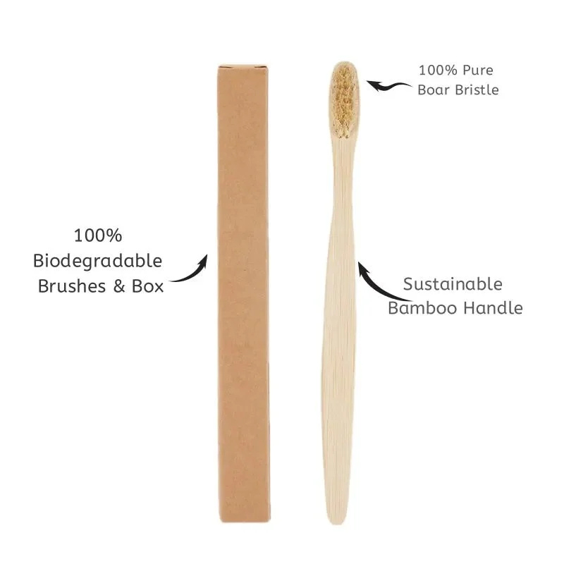 5 Pcs Natural Bristle Bamboo Toothbrush with Boar Bristles Compostable