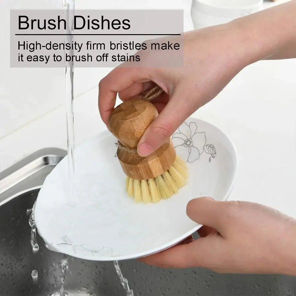 2pcs/set Kitchen Cleaning Brush Wooden Dish Brush with Natural Sisal