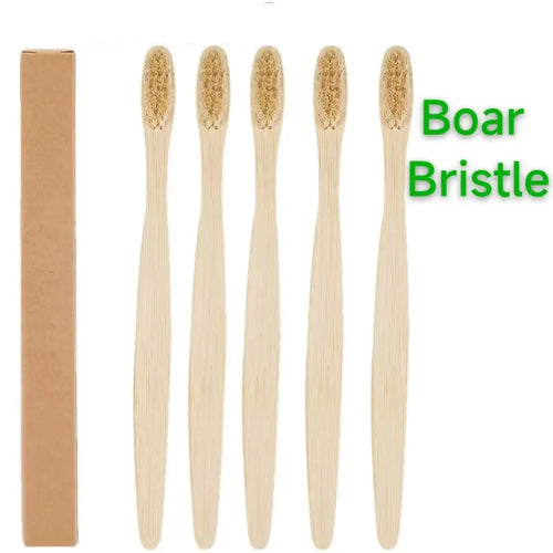 5 Pcs Natural Bristle Bamboo Toothbrush with Boar Bristles Compostable