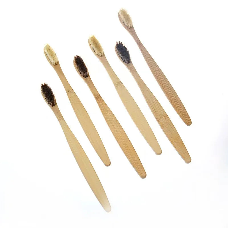 5 Pcs Natural Bristle Bamboo Toothbrush with Boar Bristles Compostable