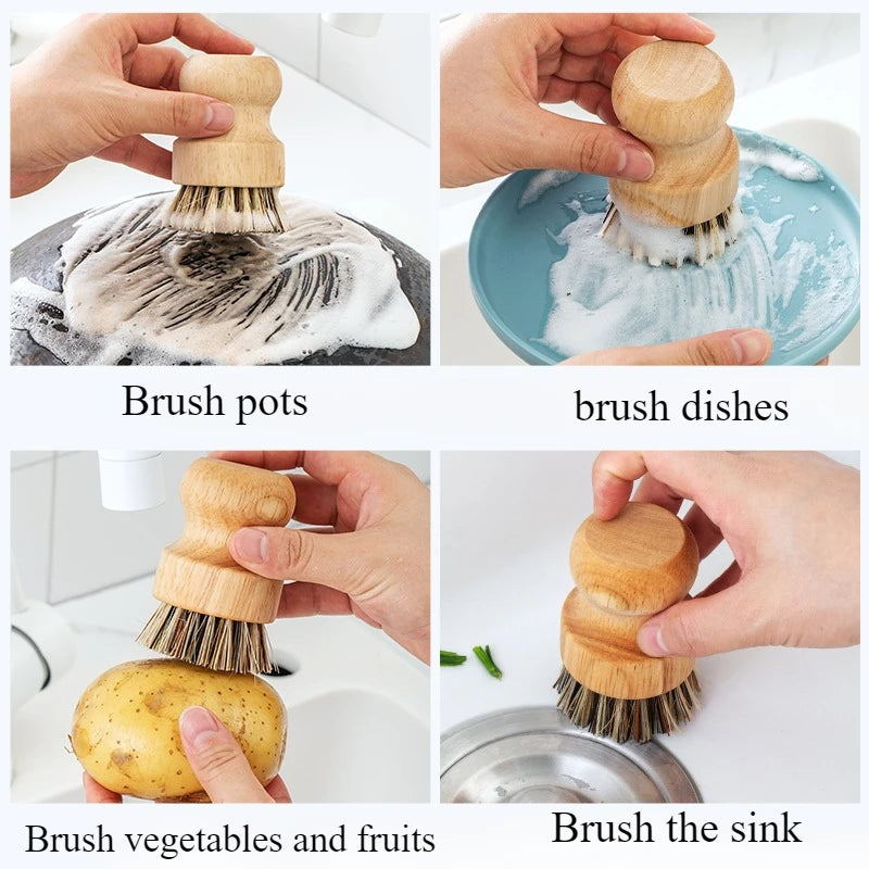 2pcs/set Kitchen Cleaning Brush Wooden Dish Brush with Natural Sisal