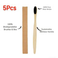5 Pcs Natural Bristle Bamboo Toothbrush with Boar Bristles Compostable