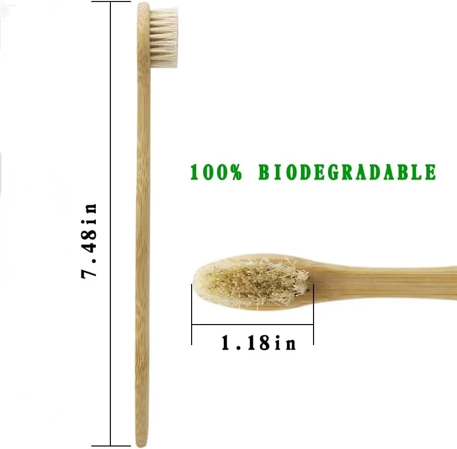 5 Pcs Natural Bristle Bamboo Toothbrush with Boar Bristles Compostable